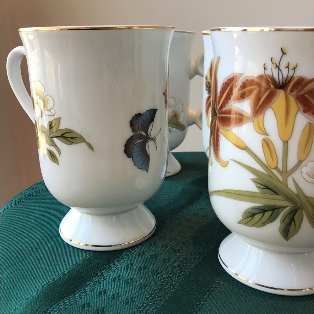 Vintage Shafford Chinese‎ Garden Mug Set Japan Footed Lilly Butterfly Tall - Picture 3 of 8